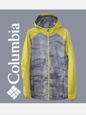 Columbia Snowpocalyptic Jacket Thermal Coil Gray Camo/Yellow Sz YXL Winter